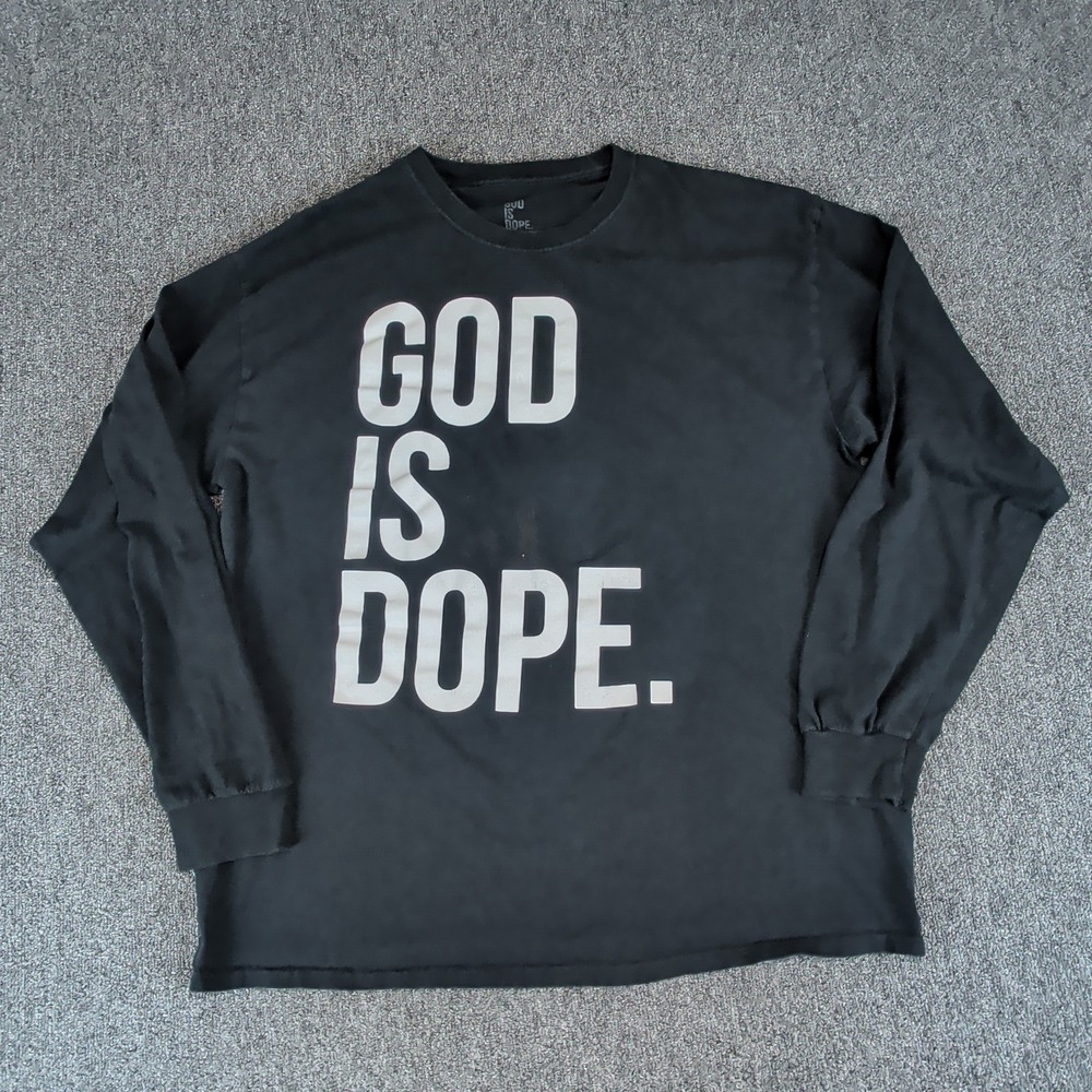 God Is Dope Streetwear Graphic Long Sleeve T-Shirt Mens XL Black Cotton